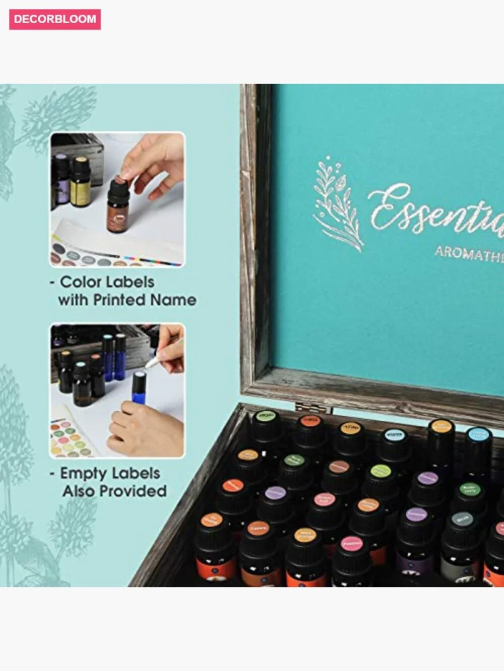Essential Oil Storage Box with 70 Slots, Wooden Organizer for 5-15 ml Bottles